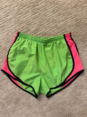 Nike Women’s Neon Green and Hot Pink Athletic Shorts with Black Trim
